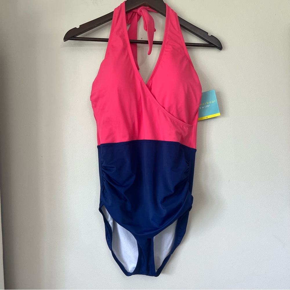 NWT Bal Harbour One Piece Swimsuit Tummy Control Women’s 12 Colorblock Beach